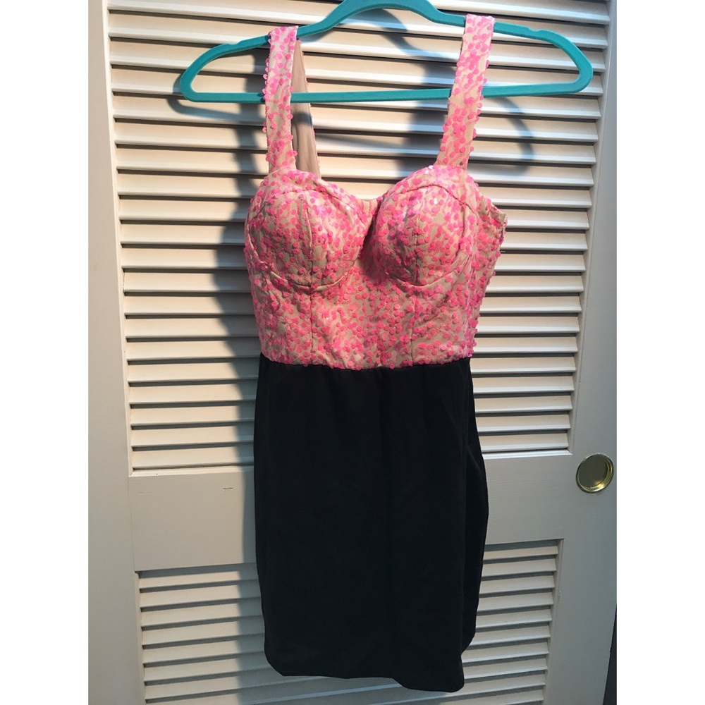 NWOT Black Bodycon Dress with Pink Sequins
